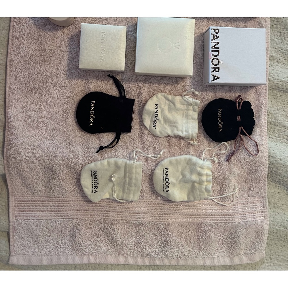 Empty Pandora jewelry boxes and bags